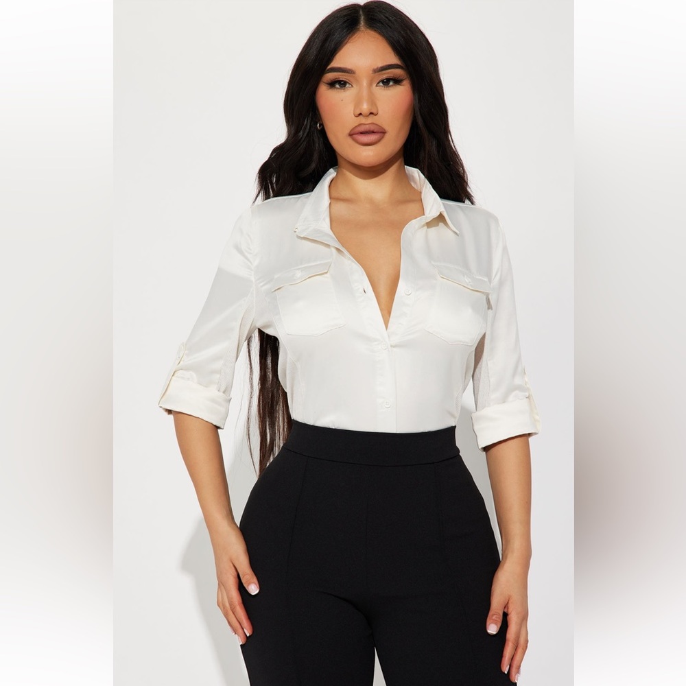 NWT - Fashion Nova: Ivory - Violeta Satin Shirt